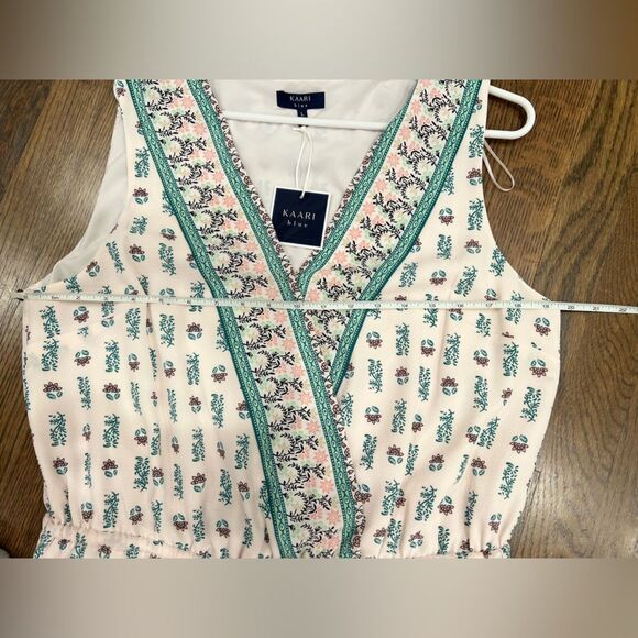 NWT Kaari Blue Blush Pink Green Floral Romper Size Large - Picture 8 of 8